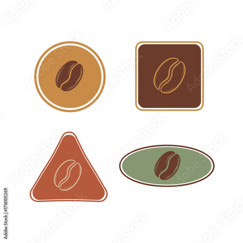 Collection of coffee bean icons in various shapes and colors, suitable for branding and packaging