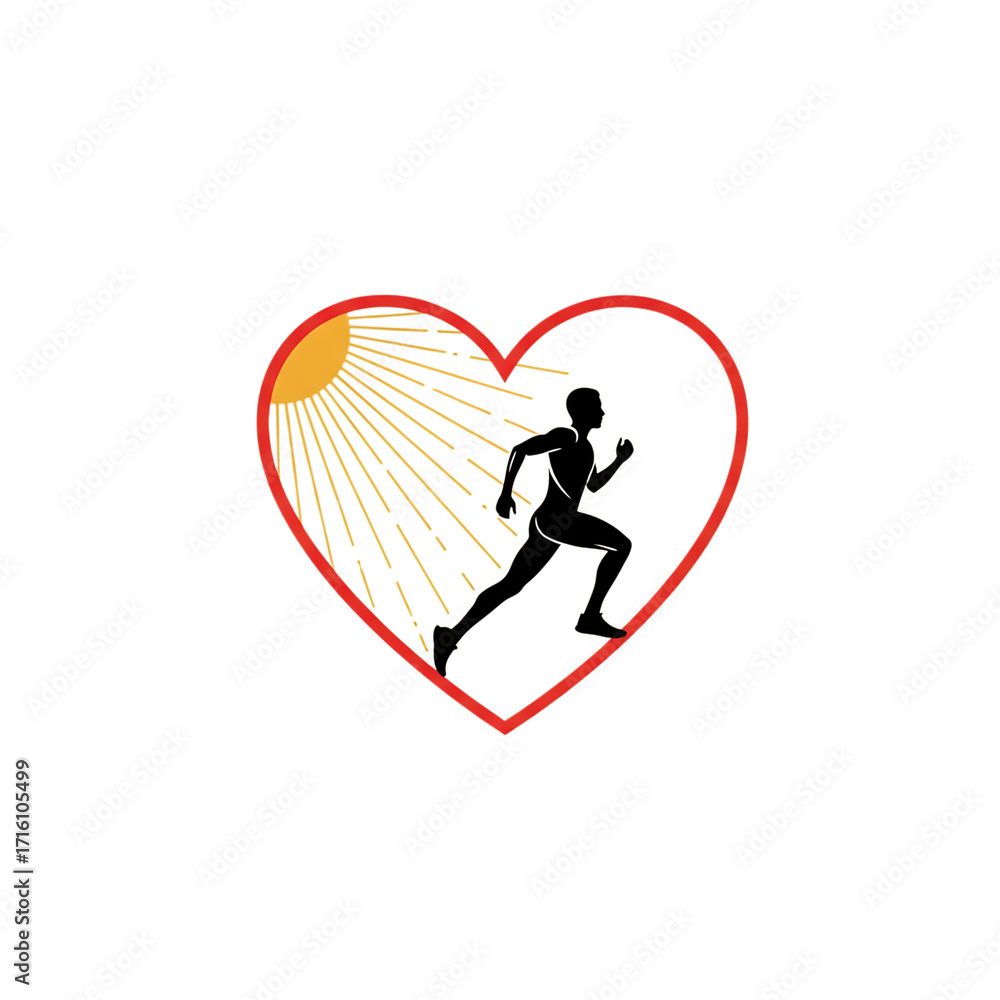 Obraz premium Runner in heart shape with sun rays isolated on transparent background