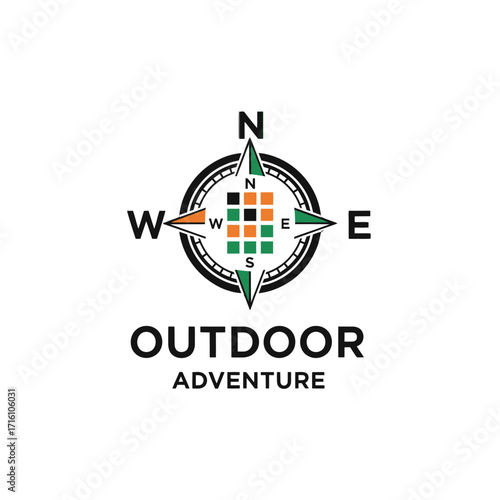 Compass logo representing outdoor adventure with directional letters and vibrant colors