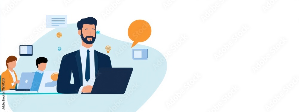 Obraz premium Professional Businessman Working on Laptop in Modern Office Setting