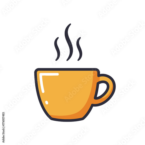 A simple illustration of a yellow coffee cup with steam rising, perfect for cafe branding.