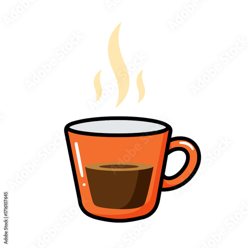 A steaming cup of hot coffee in an orange mug, perfect for a morning pick-me-up.