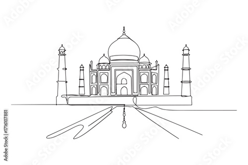 Continuous line drawing of taj mahal india