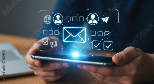 Email marketing strategy on a smartphone screen for business and communication success boosting productivity and efficiency using mobile technology in digital communication campaigns