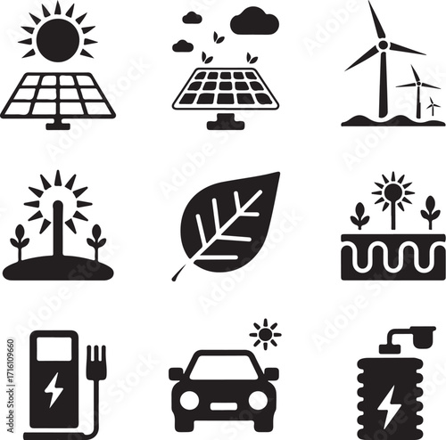 Eco power icons clean energy future sustainable solutions