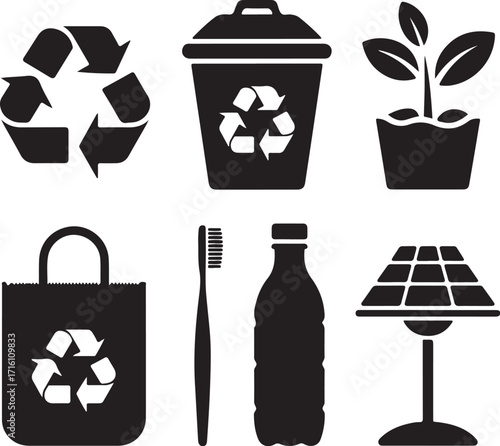 Eco-friendly icons for sustainable living and green tech