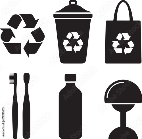 Sustainable living icons eco friendly lifestyle elements
