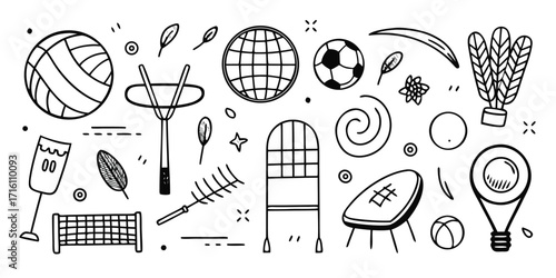 Summer sports and games doodle collection diverse outdoor activities and recreation fun icons