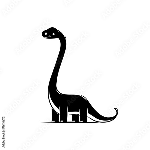 Brachiosaurus. Brachiosaurus simple black and white line art vector logo