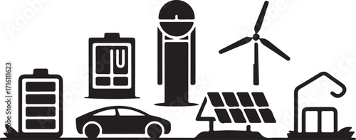 Sustainable energy icons for a green future
