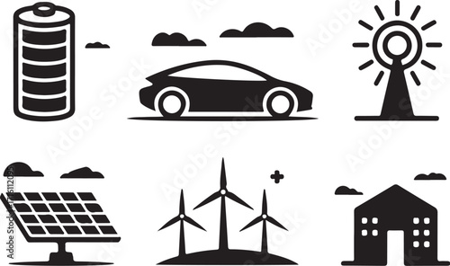 Sustainable energy icons for modern eco-friendly living