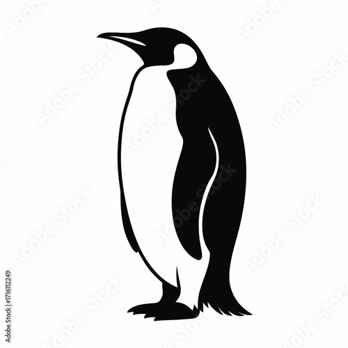 Simple stylized silhouette vector illustration of an emperor penguin for scalable graphics silhouette vector illustration white background
