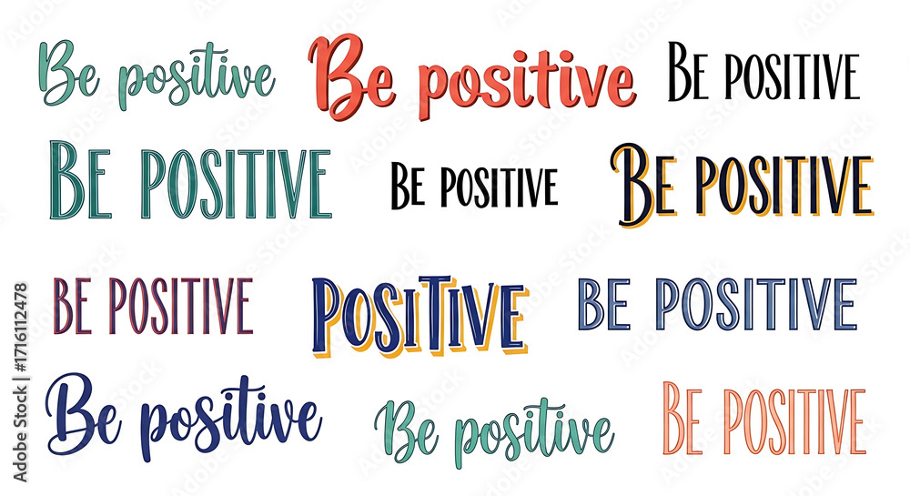 Obraz premium Diverse and inspiring typography celebrating positivity in various styles and colors