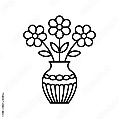 Simple stylized black and white flowers in a vase vector illustration scalable eps graphic silhouette vector illustration white background