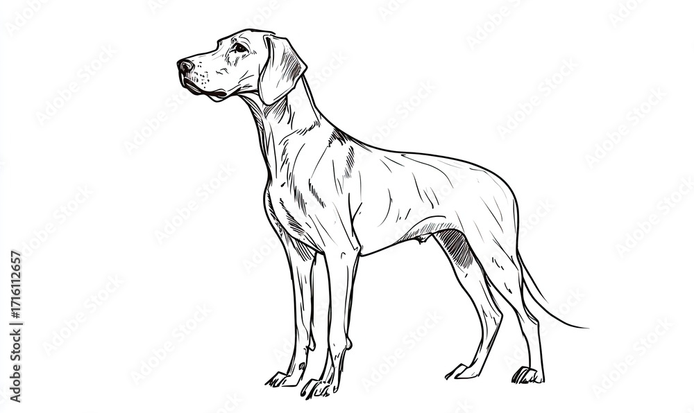 Fototapeta premium A simple line drawing of a German Shorthaired Pointer dog standing on two legs