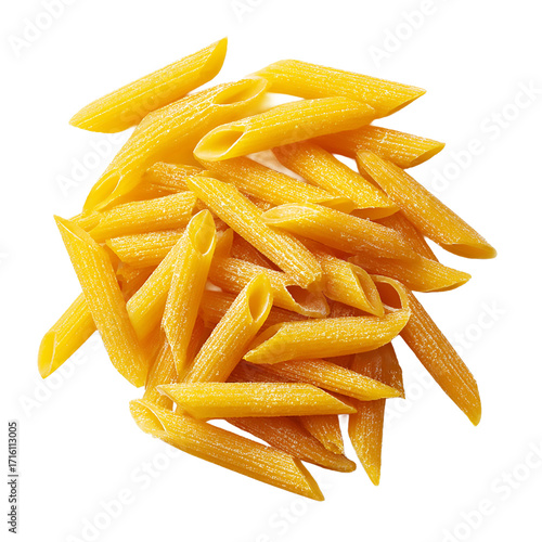 A pile of uncooked penne pasta isolated on a  isolated on transparent background