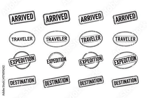Travel and adventure rubber stamps vector set