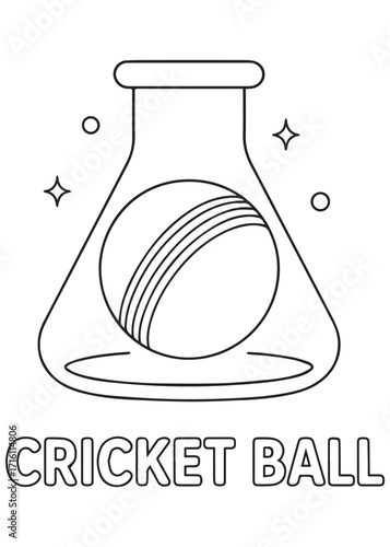 coloring book cricket ball inside laboratory flask