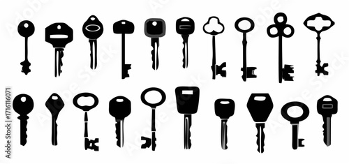 Keys silhouettes. Black shape...