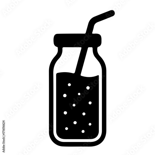 Black and White Smoothie Bottle Icon for Healthy Drink