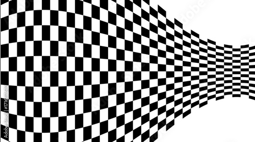 Black and white checkered abstract background. Racing flag design with copy space for text. Motorsport finish line concept. Vector illustration of speed, competition, and victory theme.