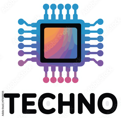 Techno Circuit Board Sticker with Colorful Gradient and Bold Text Design