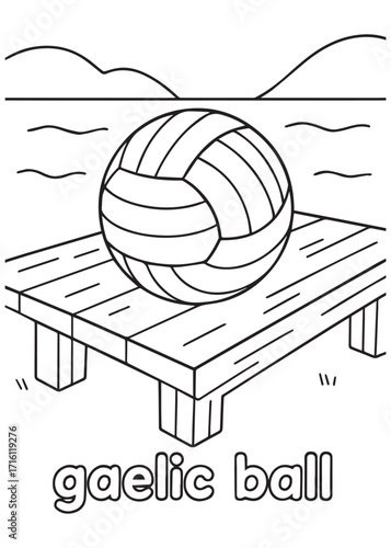 coloring book gaelic ball on wooden pier near the sea perfect for kids coloring activity