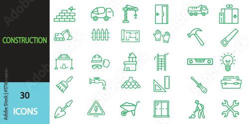 Construction  icon set Editable stroke. Vector illustration transparent
