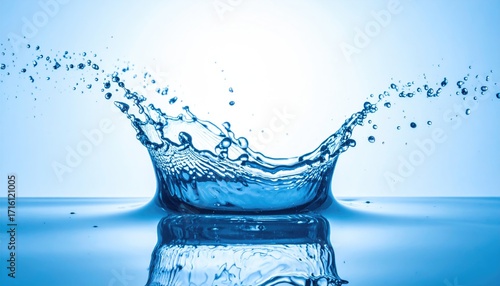 Wallpaper Mural Dynamic Water Splash Crown Formation on Reflective Surface in Blue Gradient Background Liquid Motion Elegance and Aquatic Purity Minimalist Composition Torontodigital.ca