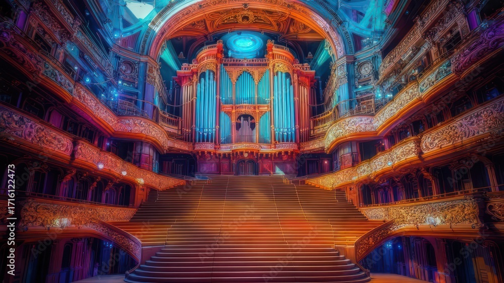 Obraz premium Grand ornate theater interior with tiered seating
