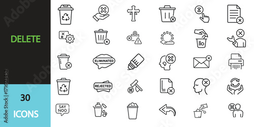 
Delete icon set. Editable stroke. Vector illustration transparent
