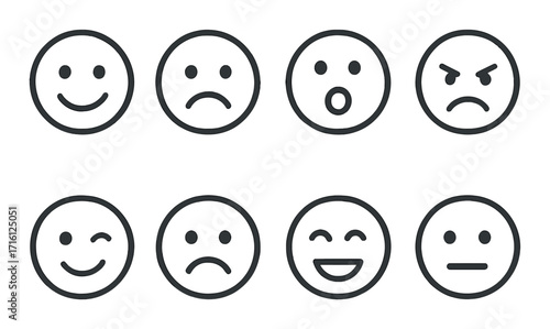 Monochrome expression icons on ribbed gray background