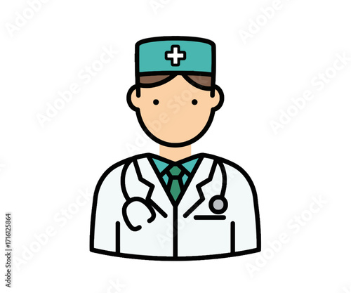 An illustrated doctor wearing a white coat and stethoscope, ready to assist.