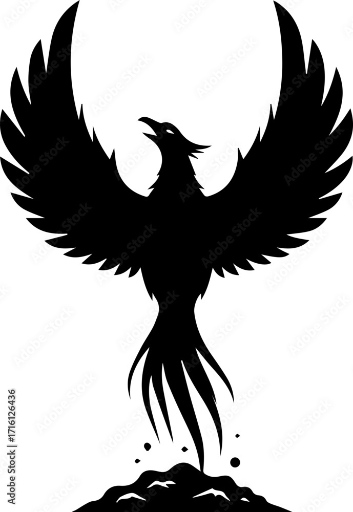 Fototapeta premium Powerful phoenix rising from ashes, mythical bird rebirth concept, symbolizing transformation and hope