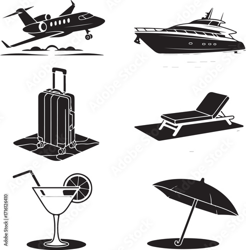 Luxury travel and leisure icons for vacation planning