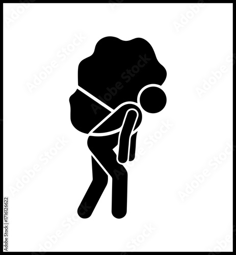 Person carrying heavy load symbol conveys burden, stress, responsibility and weight issues