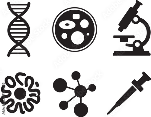 Science icons DNA microscope cell molecule pipette lab