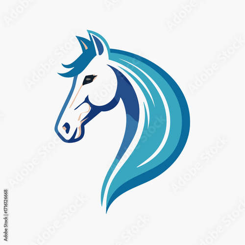Elegant Horse Head Logo A Sleek Vector Design with Flowing Blue Mane for Modern Branding