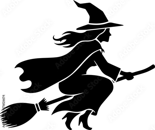 Whimsical witch soaring on broomstick, a classic Halloween icon evoking magic and storytelling