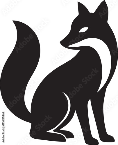 Elegant Black Fox Silhouette Vector – Wildlife & Nature Symbol