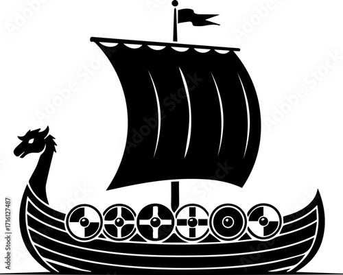 Dynamic Viking longship sailing powerfully into history, evoking adventure and fearless exploration