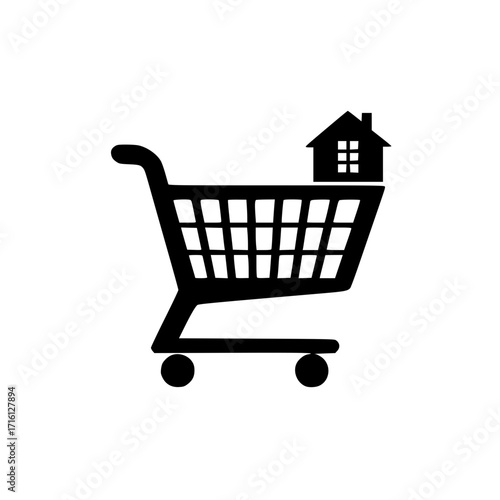 Vector illustration of shopping cart with house symbol for home goods shopping and online store design