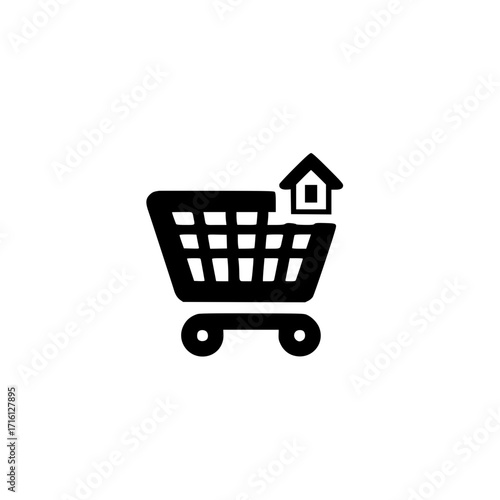 Vector of shopping cart with home icon for ecommerce website navigation or main shopping page