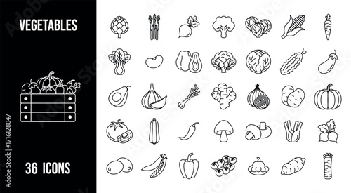 Collection of 36 Vegetables icons. Simple web icons.