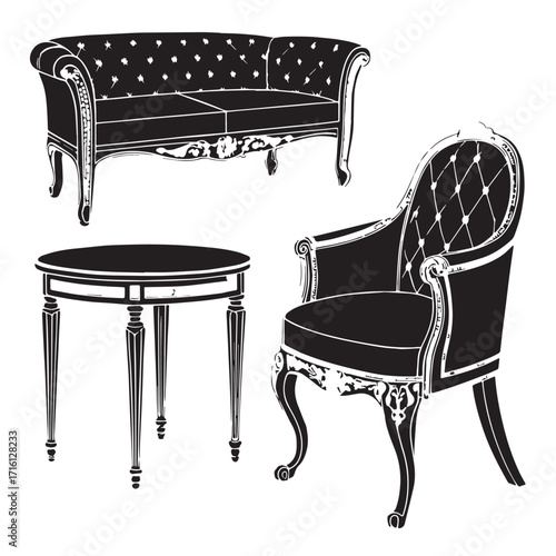Black accent and decorative furniture Silhouette Vector, High Quality Illustration on White Background