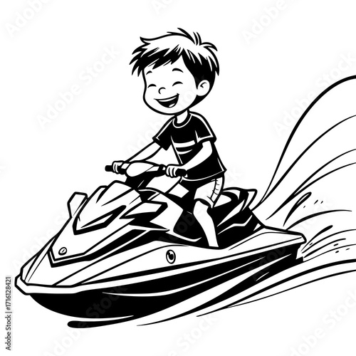 Boy Riding Fast Jet Ski Page