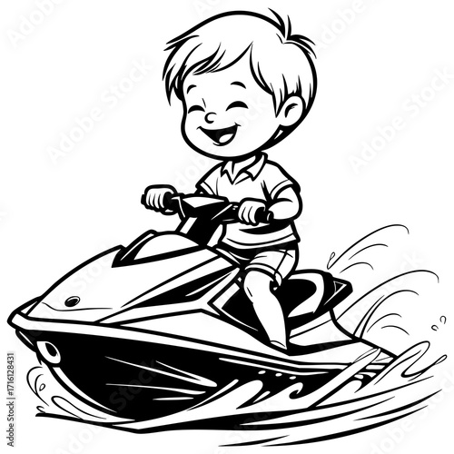 Boy Riding Jet Ski Coloring Page
