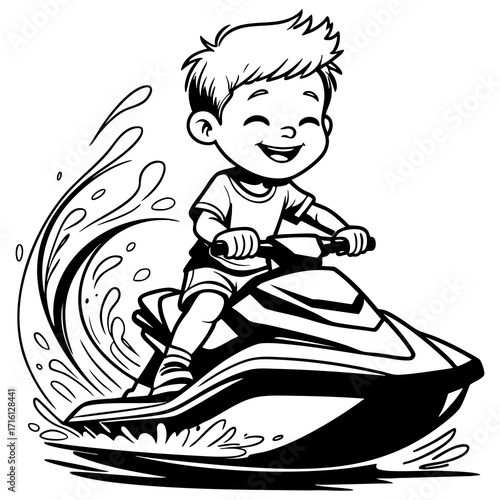 Smiling boy jetski fun