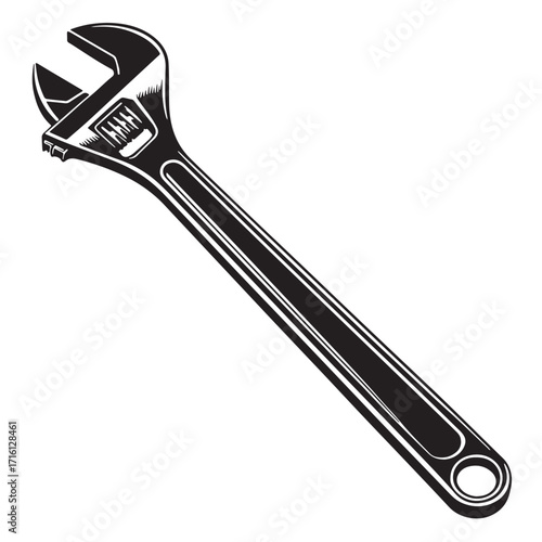 Black adjustable basin spanner Silhouette Vector, High Quality Illustration on White Background