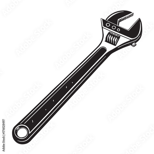 Black adjustable basin spanner Silhouette Vector, High Quality Illustration on White Background